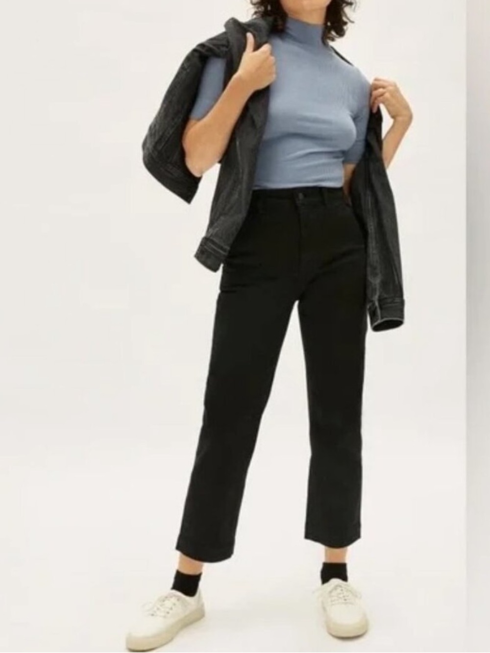 Everlane High Waisted Cropped Straight-Leg Pants Black 4 Short